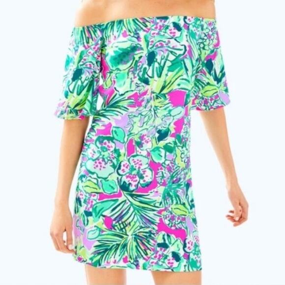 Lilly Pulitzer Dresses & Skirts - Lilly Pulitzer Womens XS Fawcett Mini Dress Off the Shoulder Bright Floral